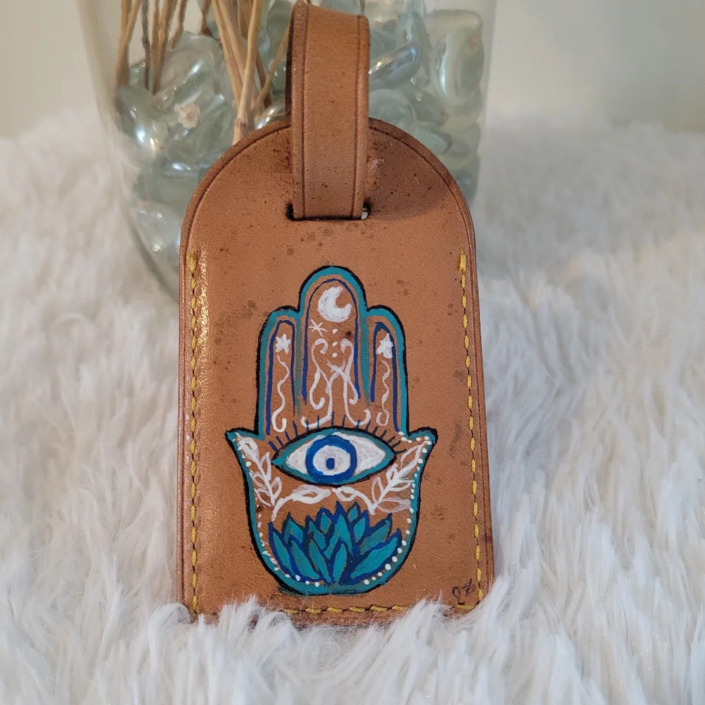 Louis Vuitton Custom Handpainted Luggage Tag, Hamsa Design - Picture 1 of 11